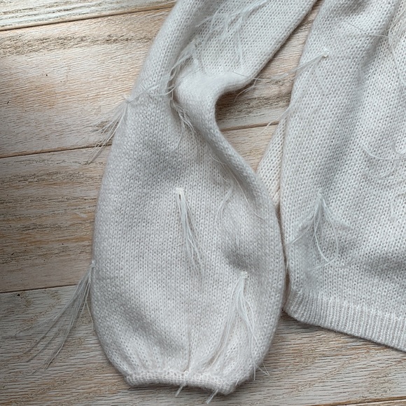 Halogen 🤍 Ostrich Feather Ivory Cream Off White Turtleneck Long Sleeve Sweater - Picture 10 of 14